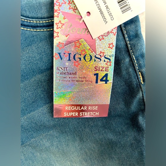 Vigoss Girls size 14 NWT Blue Denim Bermuda Shorts with stretch knit waistband - Picture 4 of 5